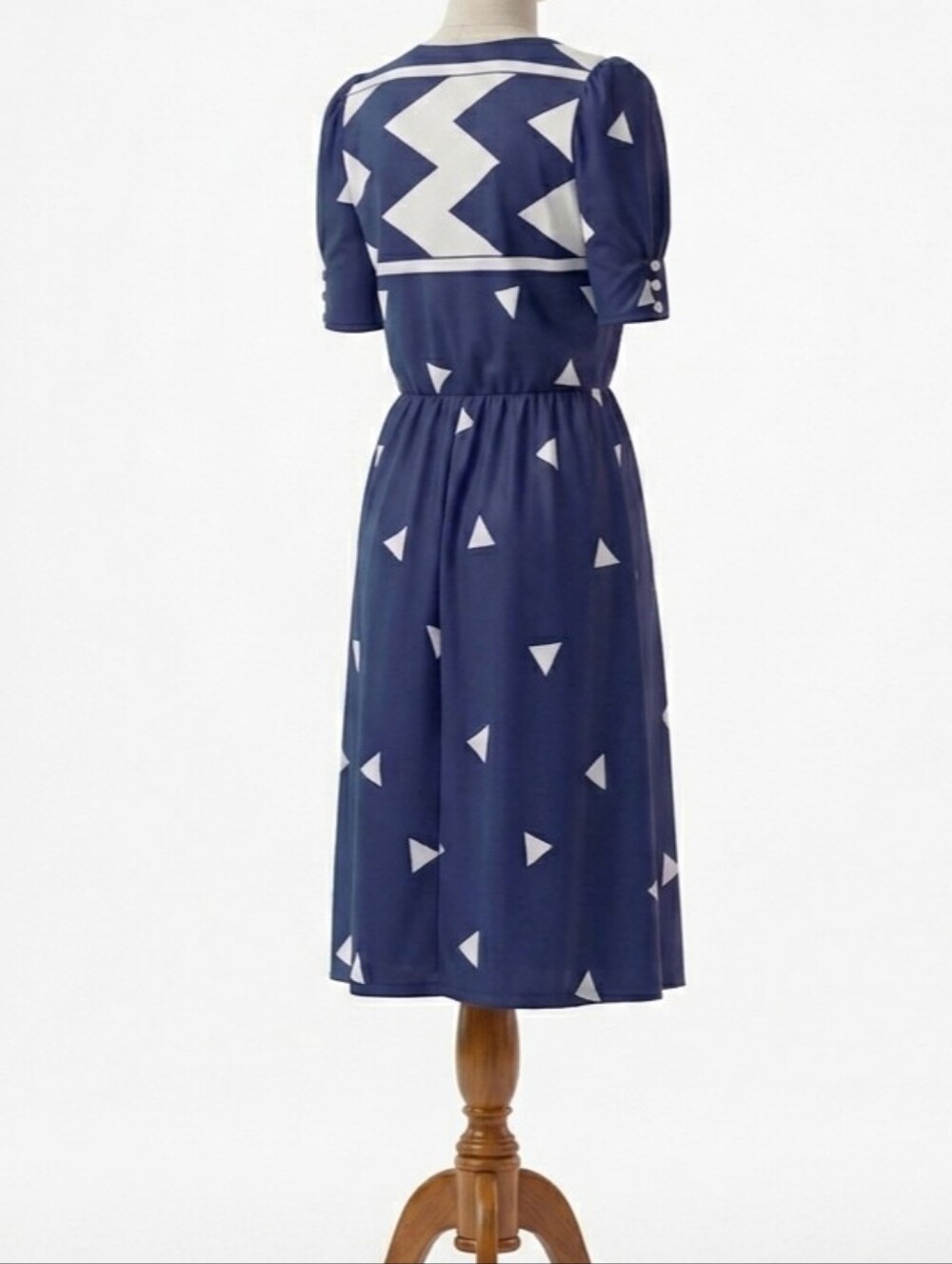 1975-80's Sears Midi Geometric Day Dress "The Fashion Place" Bakelite Button SM